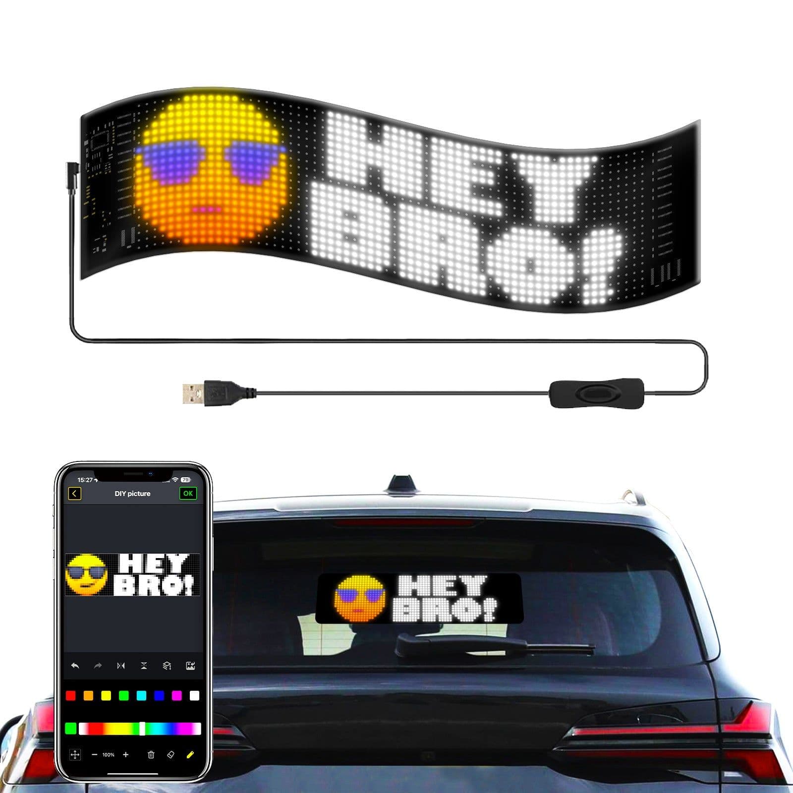 image-LED Flexible Car Display - Waterproof IP65 High-Def Bluetooth Screen