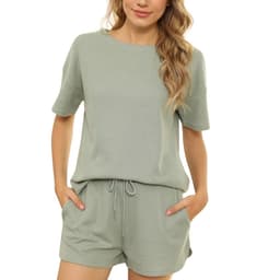image-Spring/Summer 2023 Retro Casual Waffle Two-Piece Suit - XXL Solid Color