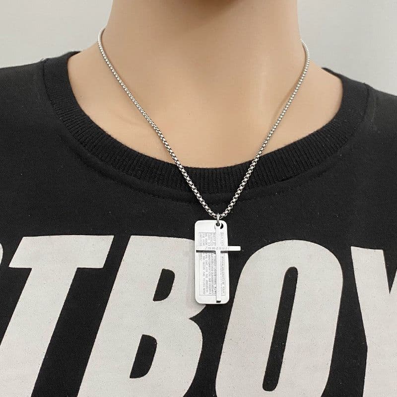 image-Men's Titanium Steel Cross Necklace Triple Use - Type B (63 characters)