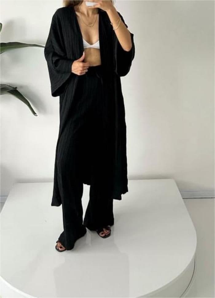 image-Women's Pleated Top & Casual Pants Set - Polyester