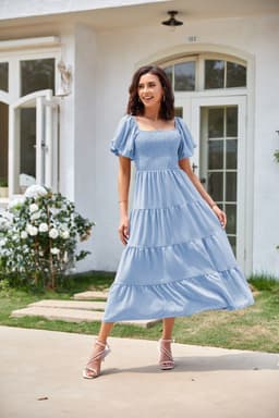 image-Summer Cross-Border Women's Dress - Square Collar Backless Puff Sleeves (54 characters)