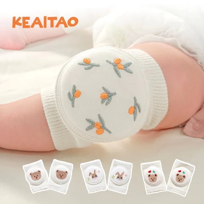 image-Cute baby knee pads for boys and girls crawling protective gear baby toddler anti-fall pure white sponge elbow pads summer thin