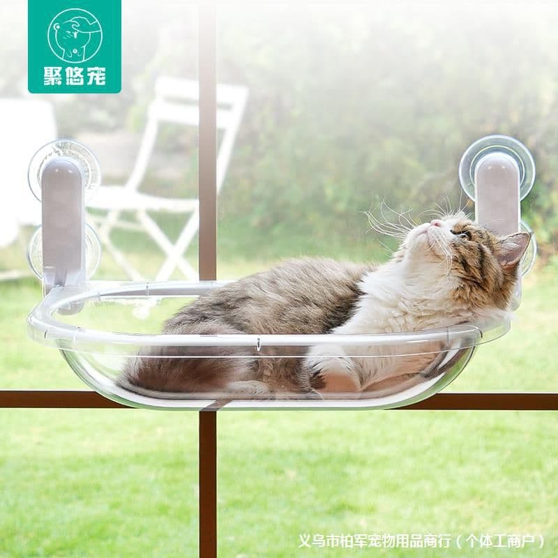 image-Cat Hammock Space Capsule Pet Bed - Glass Hanging Transparent