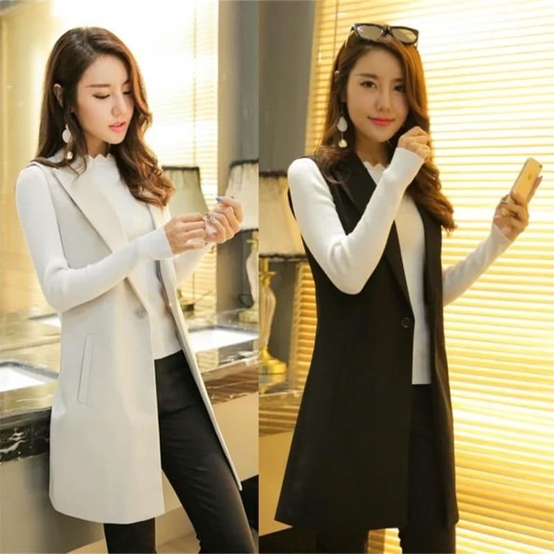 image-Women's 2023 Spring Sleeveless Vest, Off-White 2XL Korean Style Suit Waistcoat