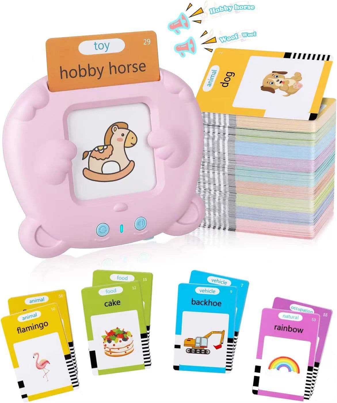 image-CHSS Early Education Pink Bear Card Machine - 112 Cards Music/Voice Toys