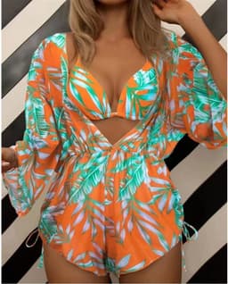 image-2023 Cross-Border Bikini Set, Beige, XL, Mesh, Waist Drawstring