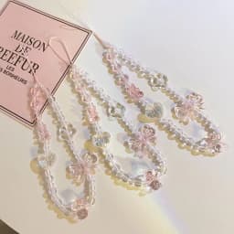 image-Korean Style Pink Bow Crystal Lanyard Phone Case