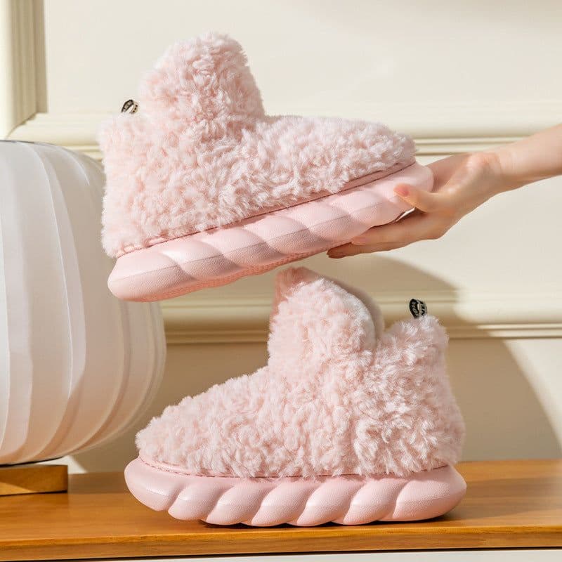 image-High-top bag heel cotton slippers winter plus velvet warm men and women couples home indoor and outdoor non-slip soft bottom fur cotton shoes