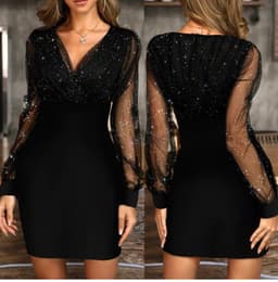 image-2022 European and American mesh V-neck sequined dress slim sexy dress ready for sale 0.22g