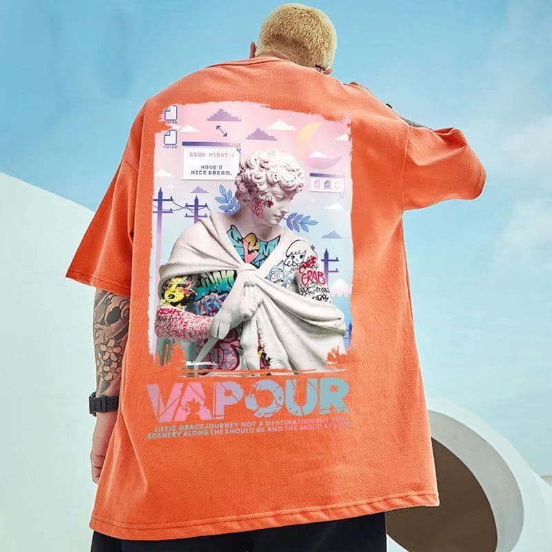 image-Orange T-Shirt Men 3XL Round Neck Short Sleeve