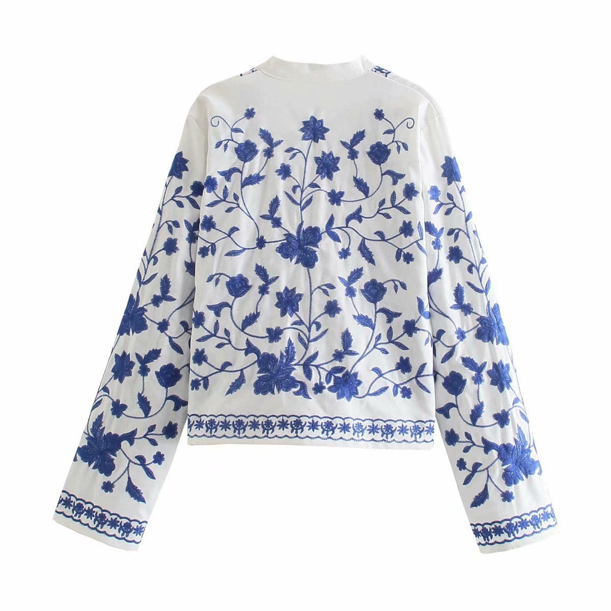 image-Cotton Embroidery V-Neck Cardigan - Long Sleeve