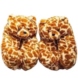image-Cartoon Bear Plush Slippers - Large, South Korean Velvet, Dark Teddy Bear Shoes