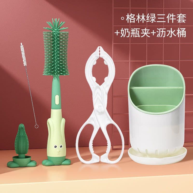 image-Silicone Bottle Brush Set - Baby Pacifier & Straw Cleaning Rotating Brush