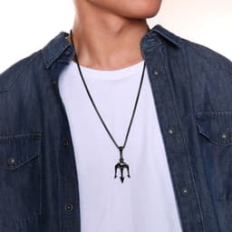 image-Stainless Steel Trident Pendant Men's Necklace Gold 60cm Titanium Steel Jewelry