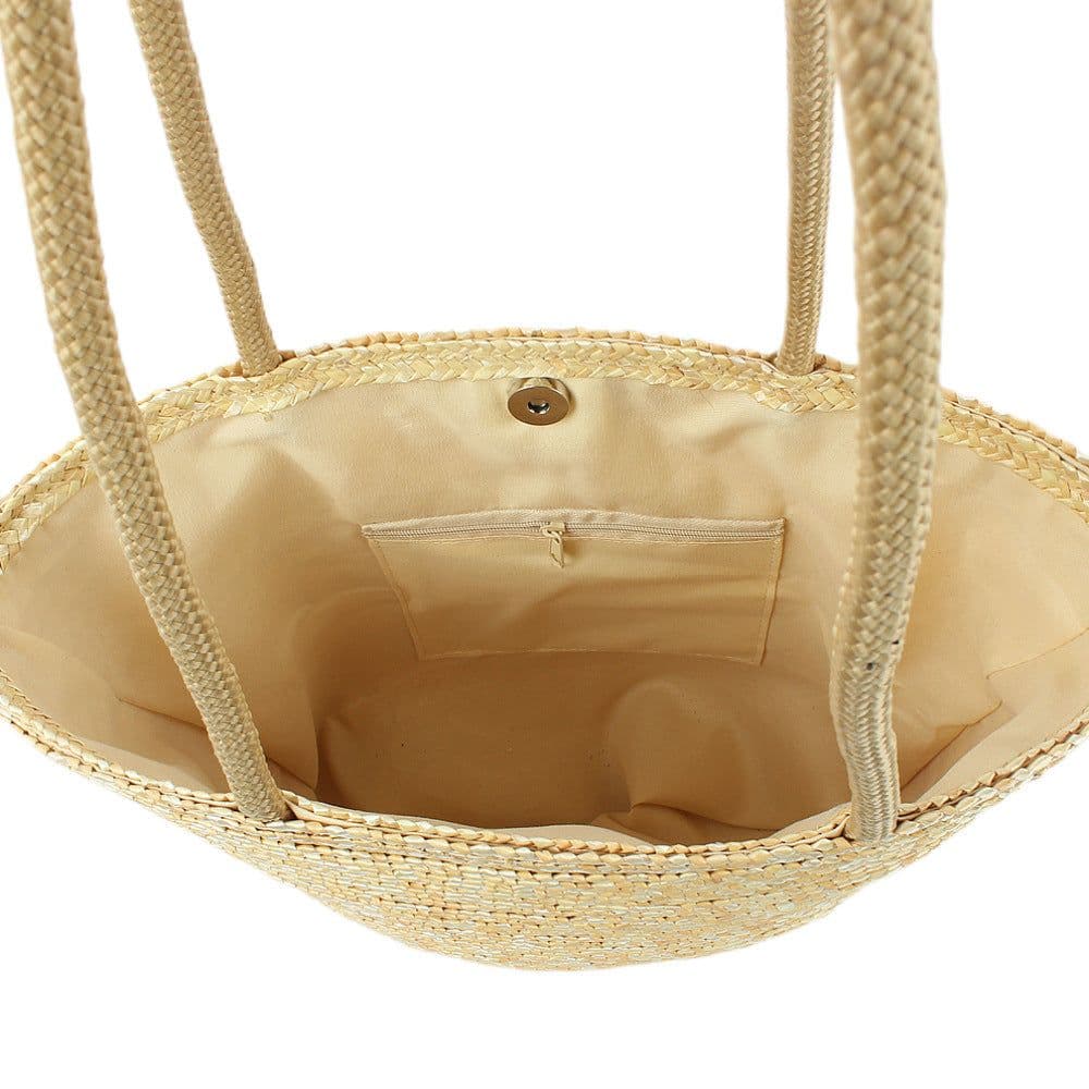 image-Straw Shoulder Bag Women - White Bucket Woven