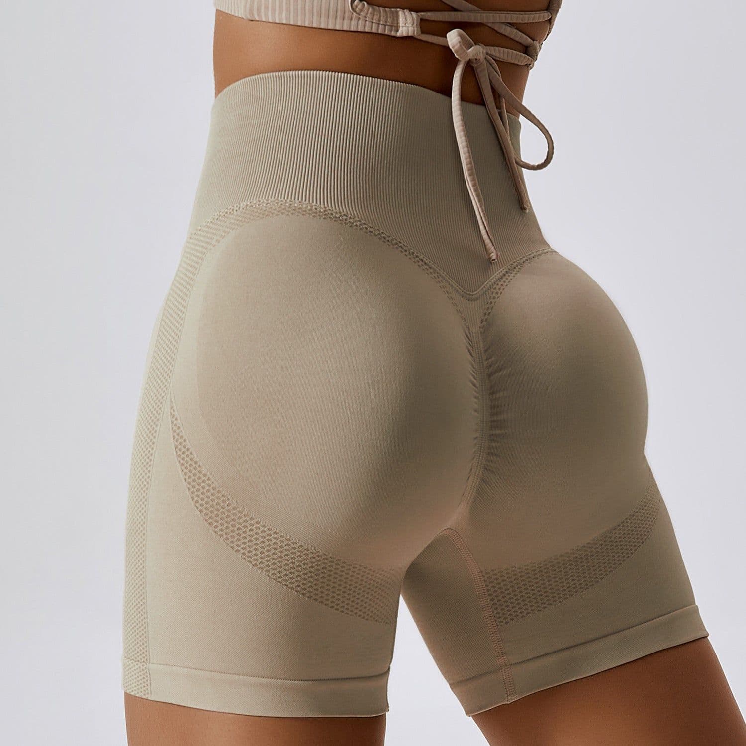 image-Light Gray Yoga Shorts - High Waist Women's Fitness