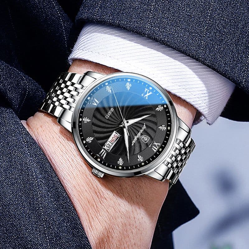 image-POEDAGAR Men's Watch 42mm Waterproof Stainless Steel