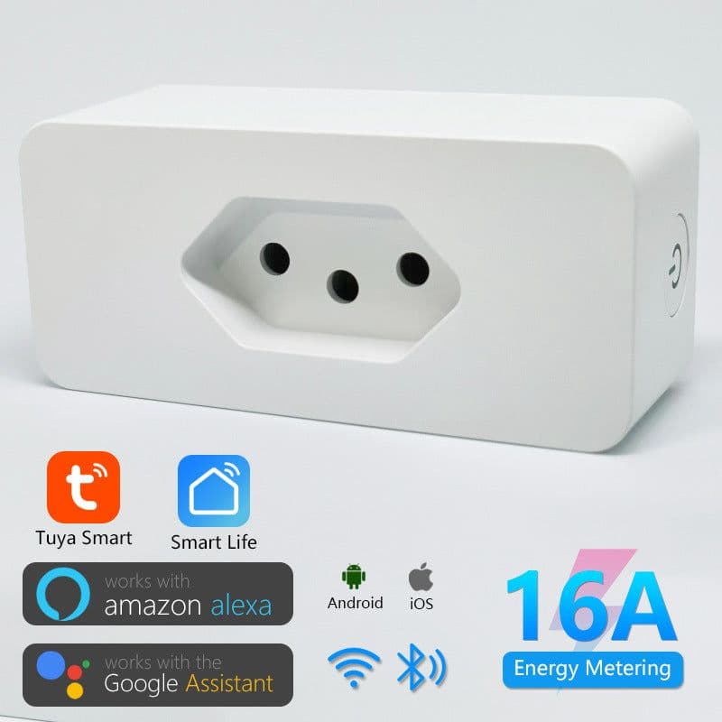 image-Tuya WiFi Smart Socket 16A Voice Timing Switch - Brazilian Socket
