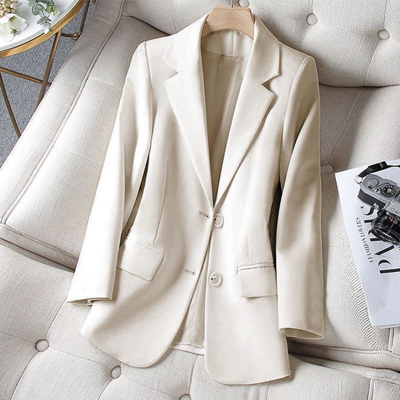 image-Women's Slim Suit Jacket - Apricot Mesh