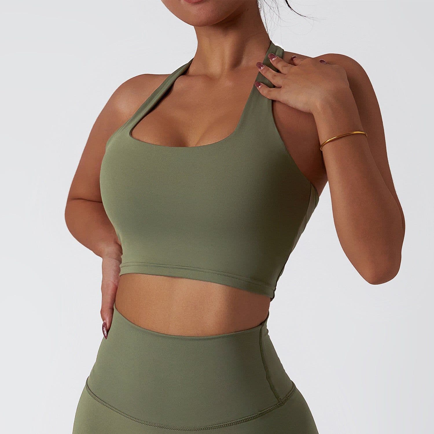 image-Back Halter Sports Bra - Quick-Dry Yoga Black