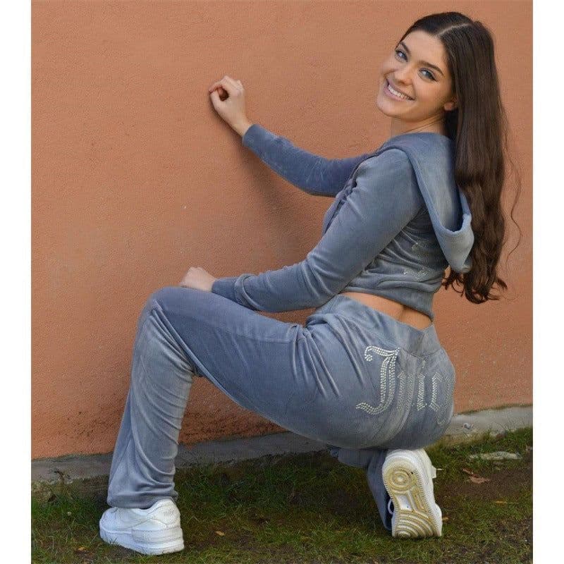 image-Women's 2-Piece Velvet Suit Set - Blue 3D Pattern XXL