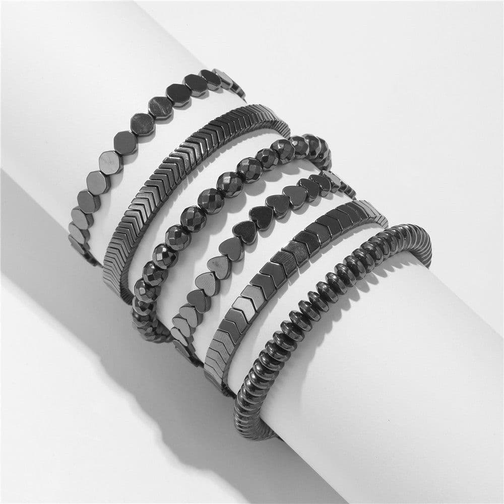 image-Geometric Creative Love Flat Beads Bracelet - Black Adjustable for Women (60 characters)