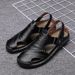 image-Men's Sandals - Large Size, Breathable, Yellow Brown Leather, Outdoor Hiking