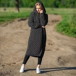 image-Womens Long Knitted Hooded Cardigan Coat