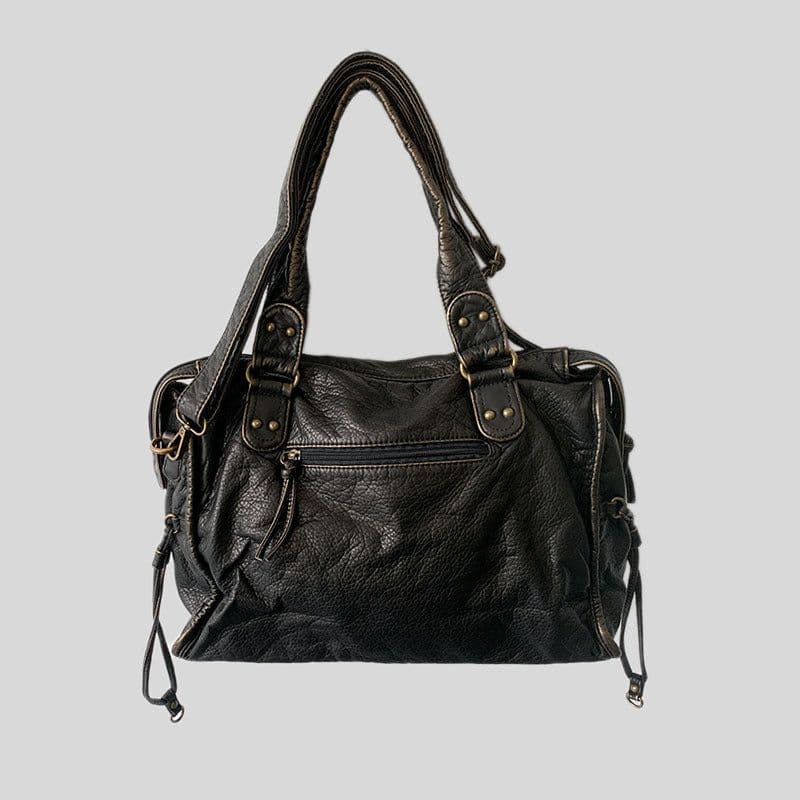 image-Retro Motorcycle PU Leather Tote Bag, Large Vintage Washed, Bronze