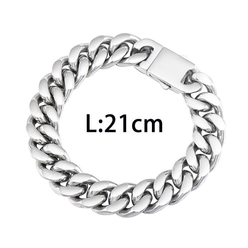 image-Cross-border supply European and American punk heavy motorcycle style men's domineering 14mm polished titanium steel Cuban chain bracelet spot