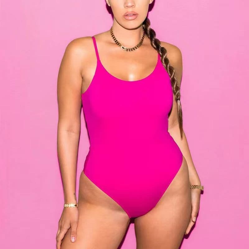 image-One-Piece Swimsuit High Waist Nylon Blue XXXL