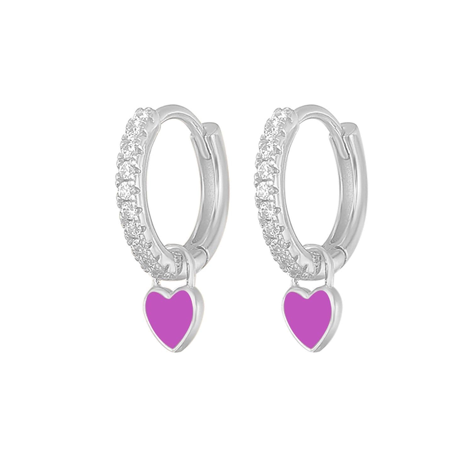 image-S925 Heart-Shaped Earrings - Platinum-White Oil Drop
