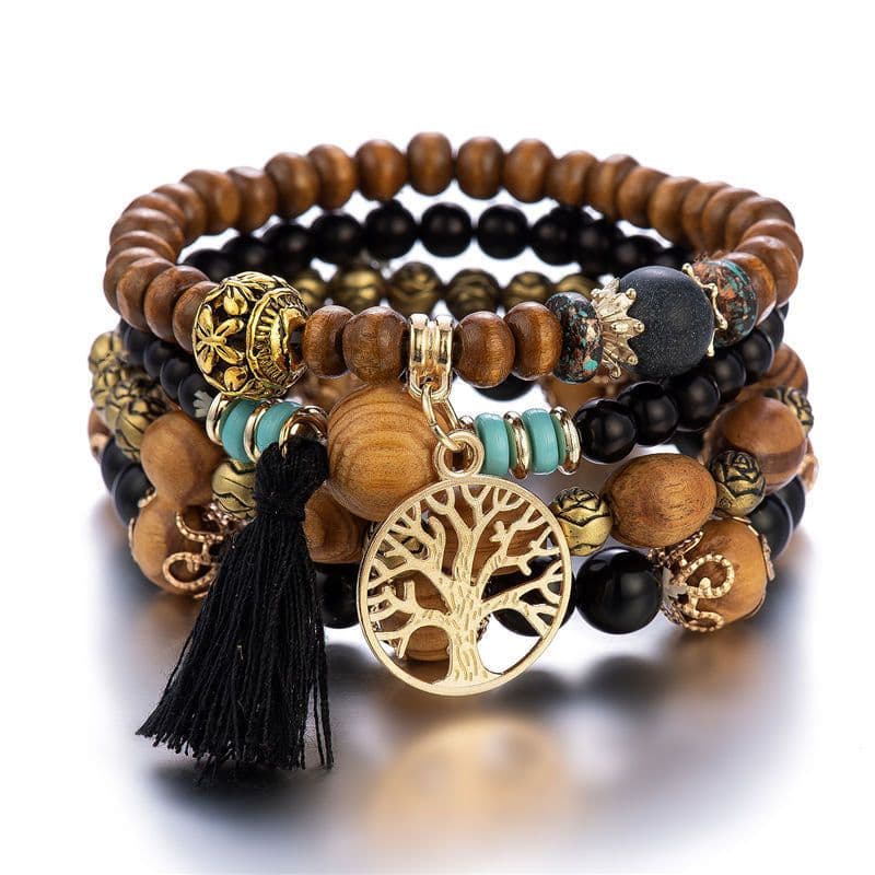 image-Bohemian Wood Beads Elastic Bracelet - Black