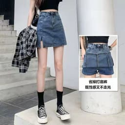 image-Denim Skirt Women High Waist A-Line Blue Short