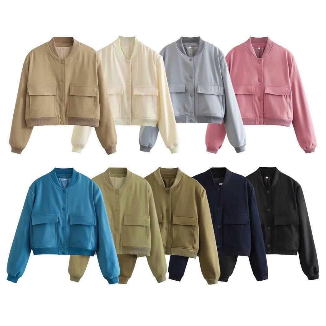 image-Women's Peacock Blue Jacket - Stand Collar Short Coat