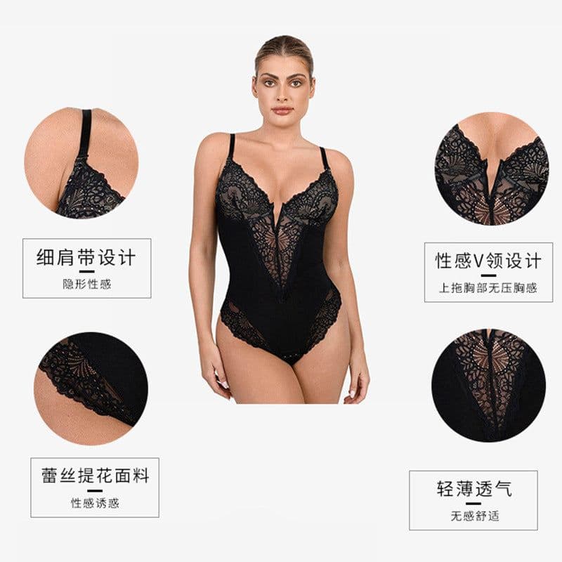 image-Sexy Hua Dai'er Lace Bodysuit - Black, Large Size, Shapewear