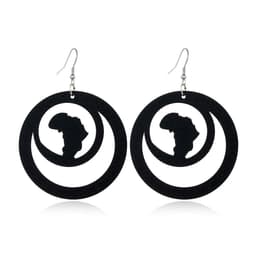 image-Manti Wooden Earrings - Black Geometric African Style