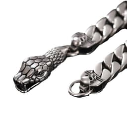 image-Cuban Chain Bracelet - Men's Silver Snake Trendy Hip-Hop