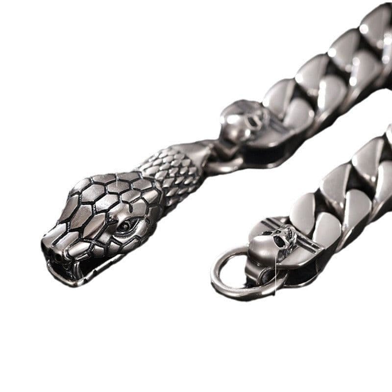 image-Cuban Chain Bracelet - Men's Silver Snake Trendy Hip-Hop