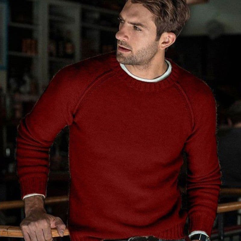 image-Men's Acrylic Knit Sweater - Yellow Crew Neck