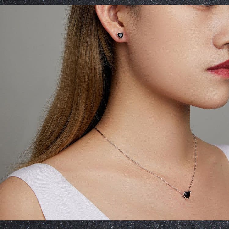image-Silver 925 Zircon Earrings & Necklace Set - Clavicle Chain, Women's Jewelry