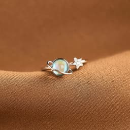 image-Planet Ring Adjustable Sterling Silver Star Moon - Women