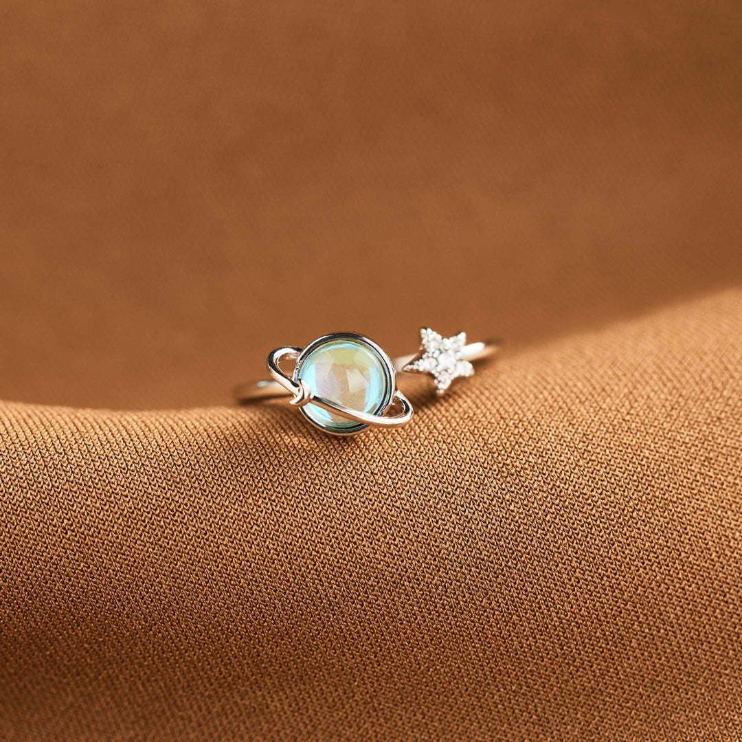 image-Planet Ring Adjustable Sterling Silver Star Moon - Women
