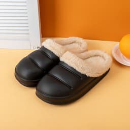 image-Waterproof Cotton Slippers Women Winter Bag Heel Home Furnishing Plush Thick Bottom Indoor Confinement Warm Cotton Shoes Men Wholesale