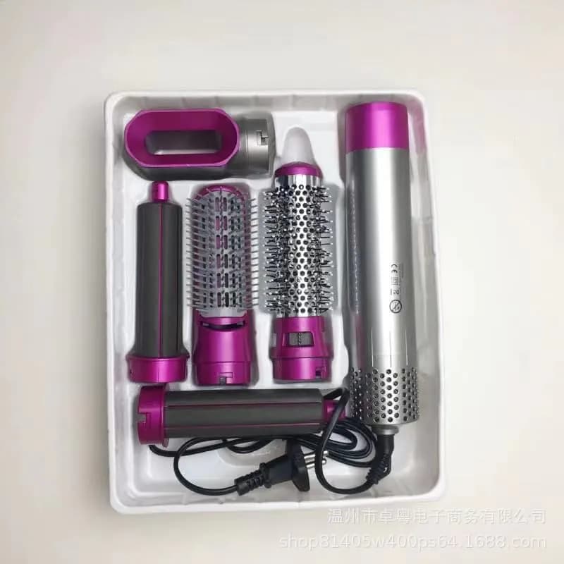 image-Zhuo Yue 5-in-1 Hot Air Comb Curler - Rose Red