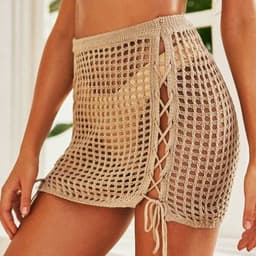 image-Knitted Beach Skirt Women - Hollow Drawstring