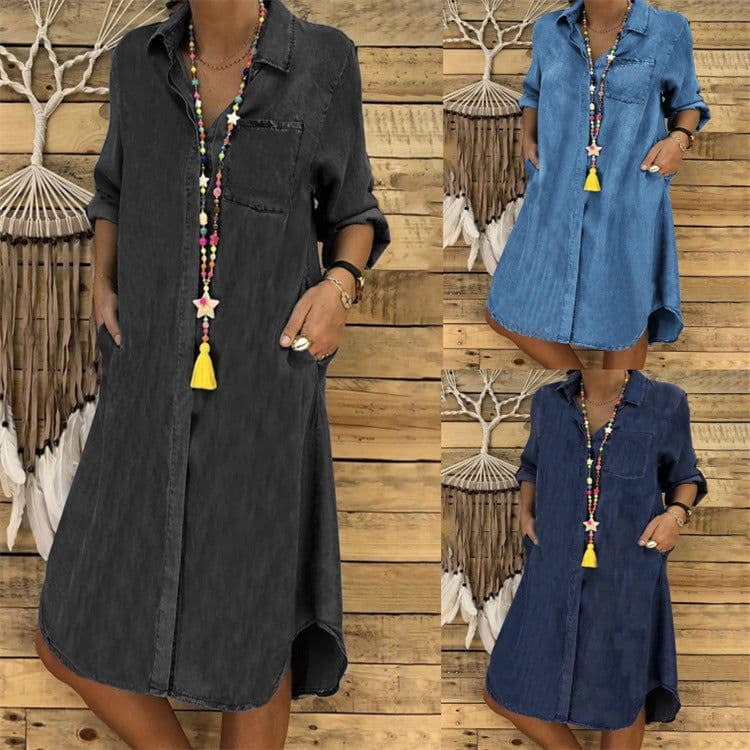 image-Plus Size Women's Denim Dress - Black 5XL Elegant Temperament (65 characters)