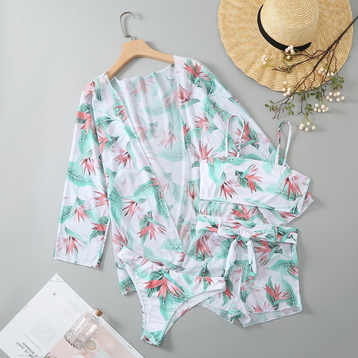 image-Women's Split Three-Piece High Waist Long Sleeve Swimsuit