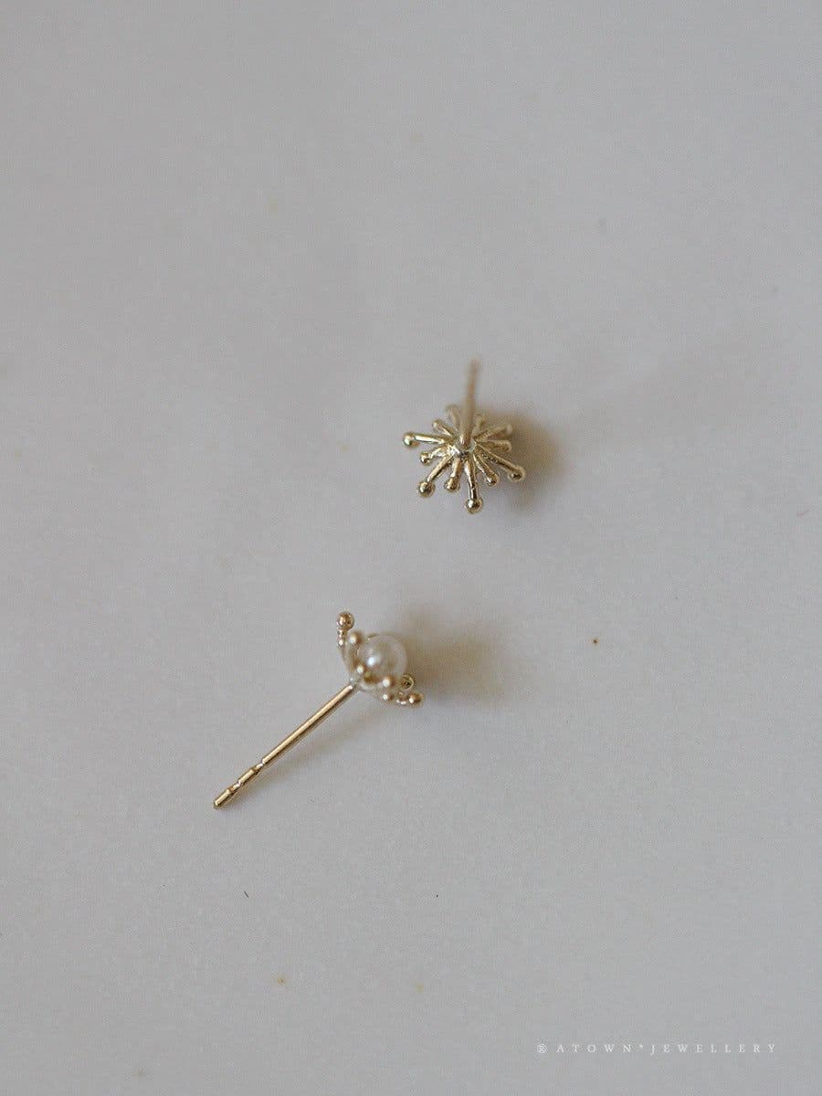 image-Sterling Silver Plated 14K Gold Stamen Flower Earrings for Women