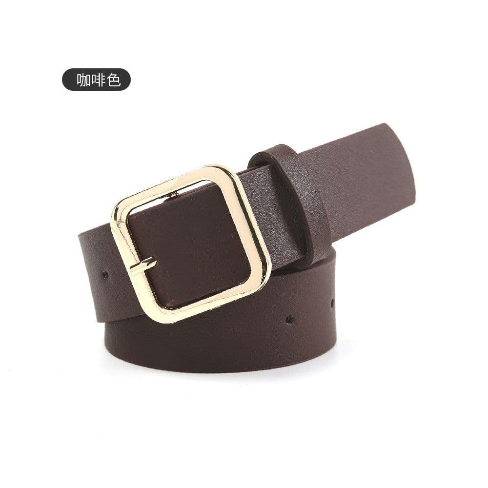 image-Women's Belt Brown Imitation Leather Square Buckle
